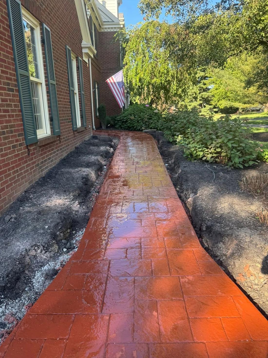 Stamped concrete walk after sealing
